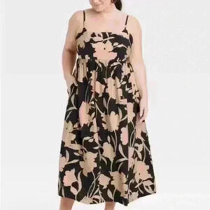 Women’s midi maxi dress black and tan floral pattern